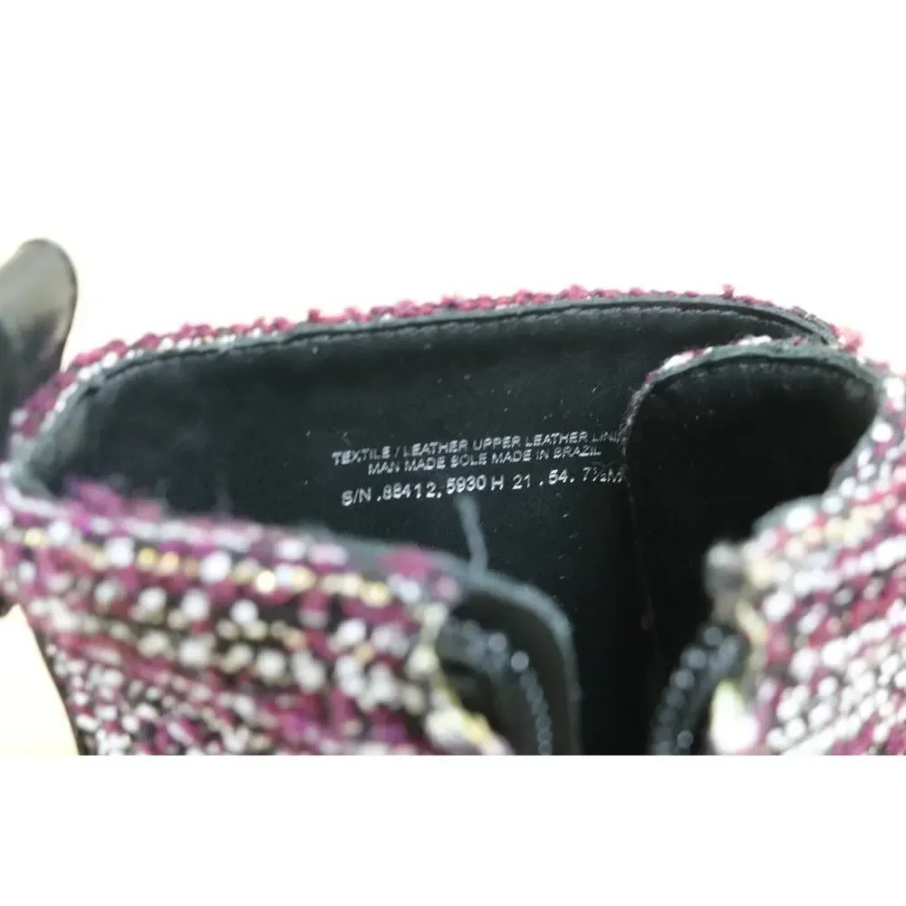 New Tory Burch Boots 5.5M Purple Tweed Leather Miller Combat Ankle Shoes